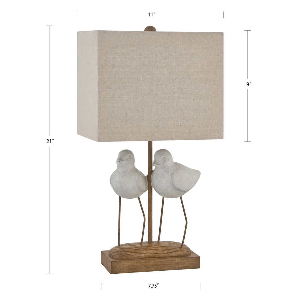 20" White Resin Birds Table Lamp With Shade