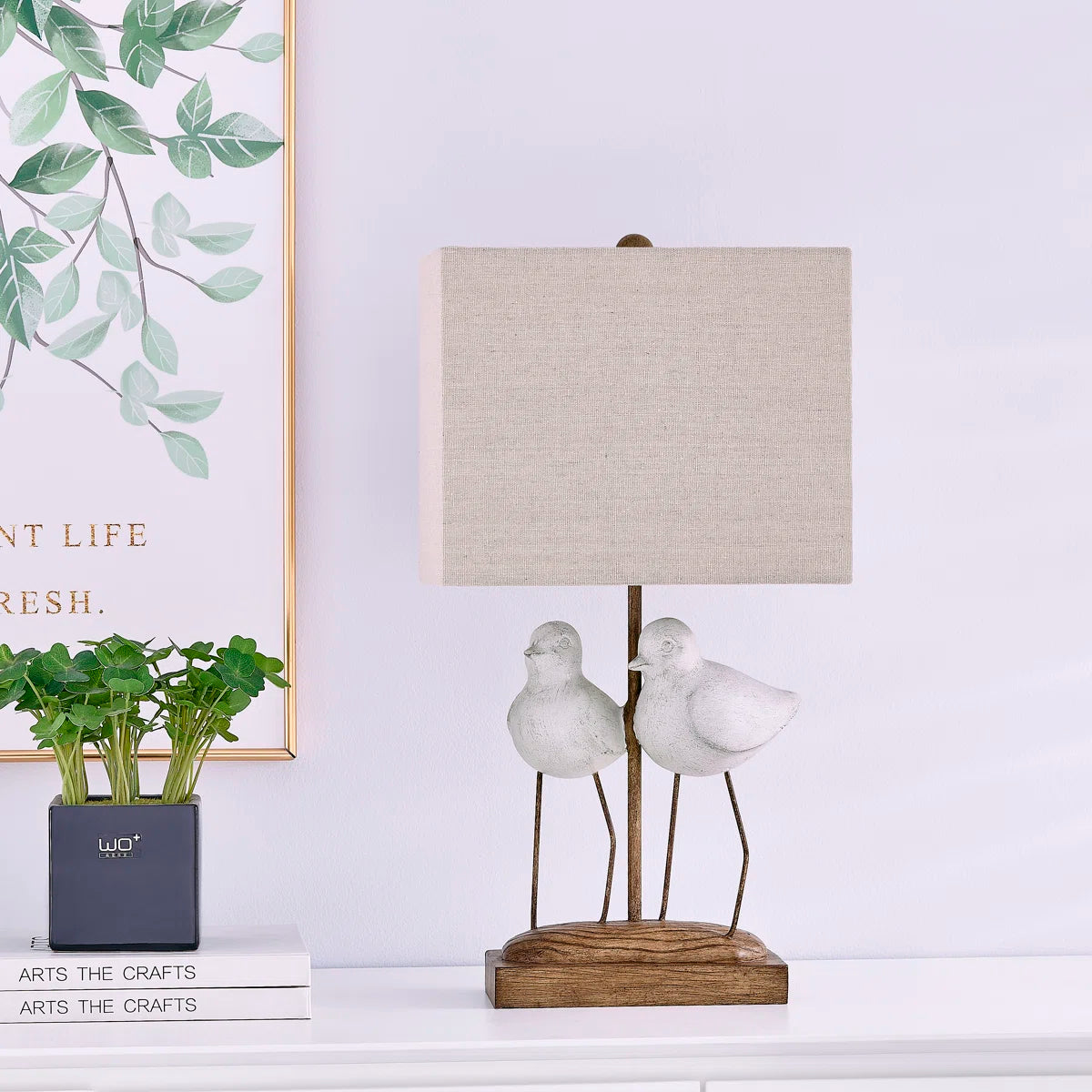 20" White Resin Birds Table Lamp With Shade