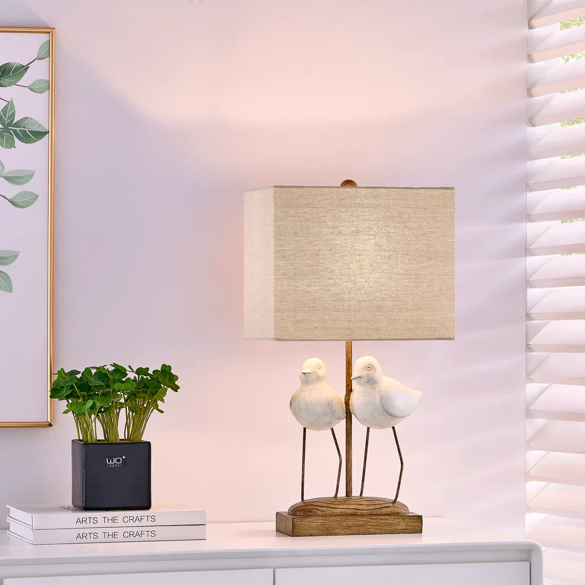 20" White Resin Birds Table Lamp With Shade