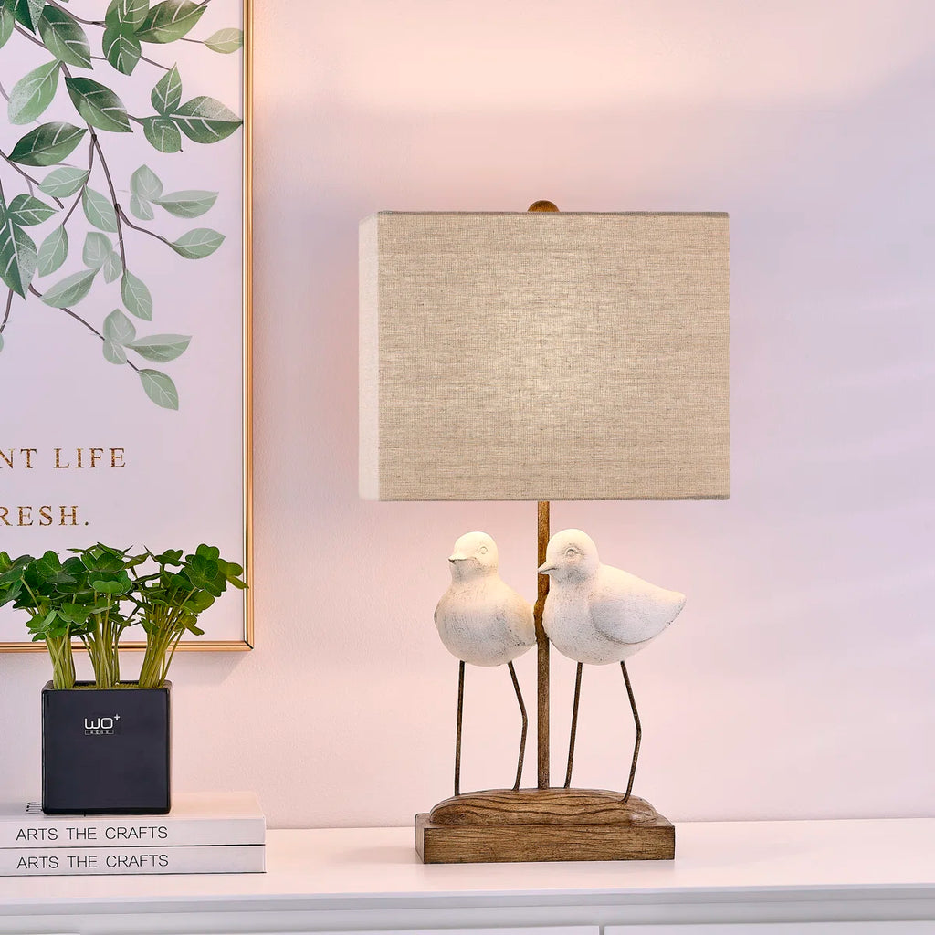 20" White Resin Birds Table Lamp With Shade