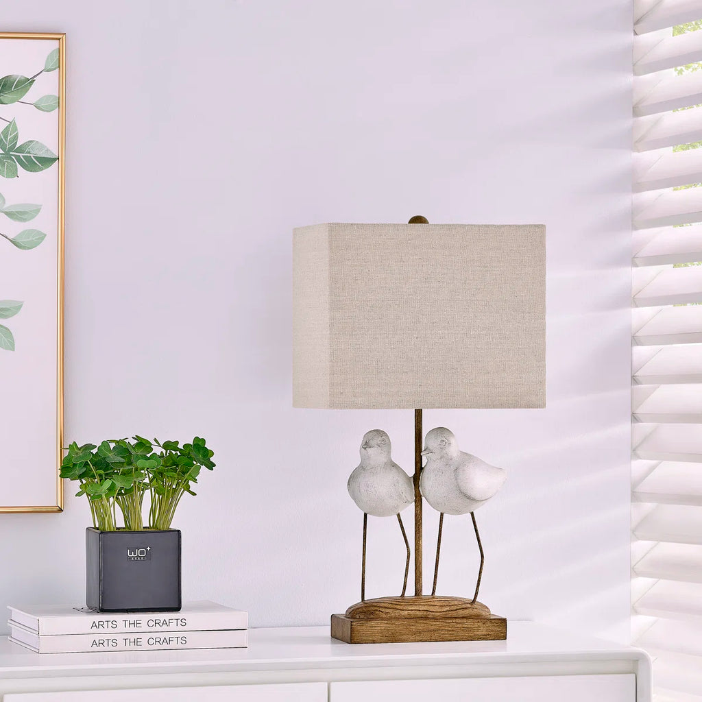20" White Resin Birds Table Lamp With Shade