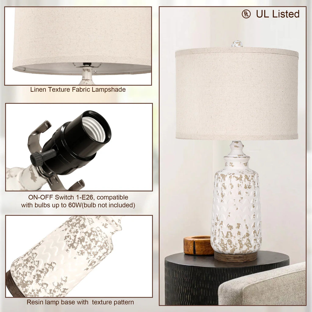 Tomisin Retro Resin Linen Lampshade Table Lamps (Set of 2)