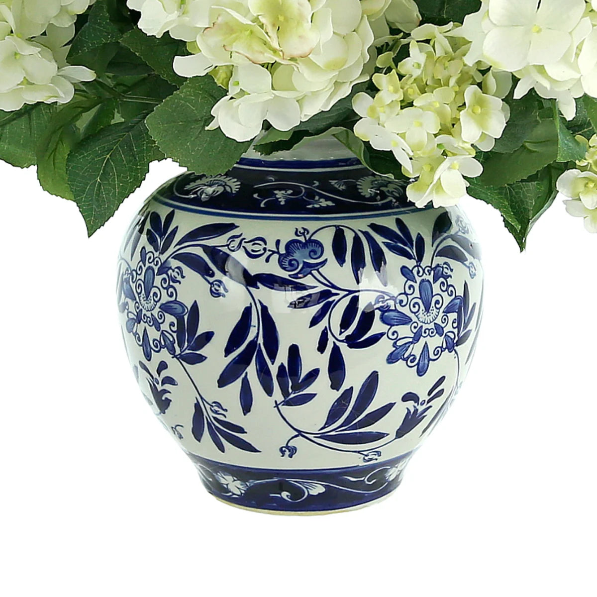 Ferrer Handcrafted Lifelike Hydrangea Ceramic Vase Arrangement