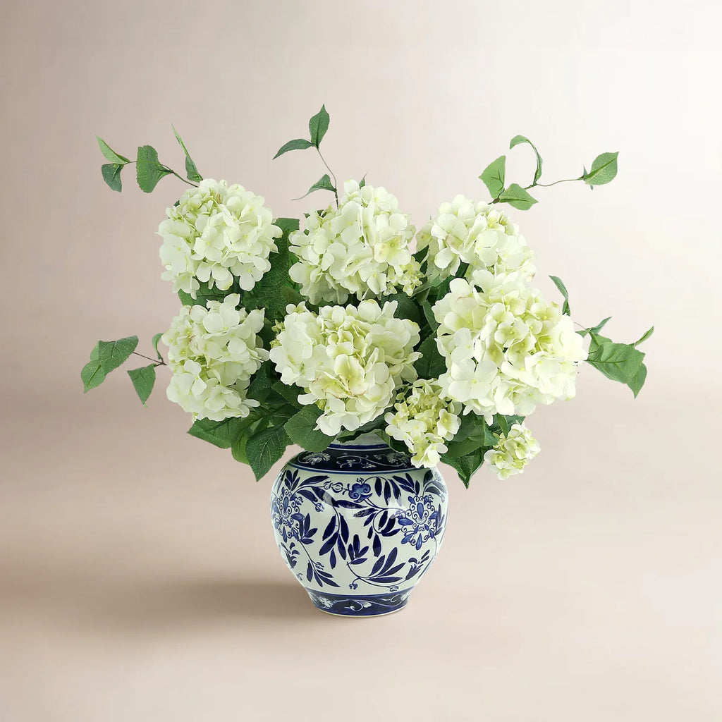 Ferrer Handcrafted Lifelike Hydrangea Ceramic Vase Arrangement