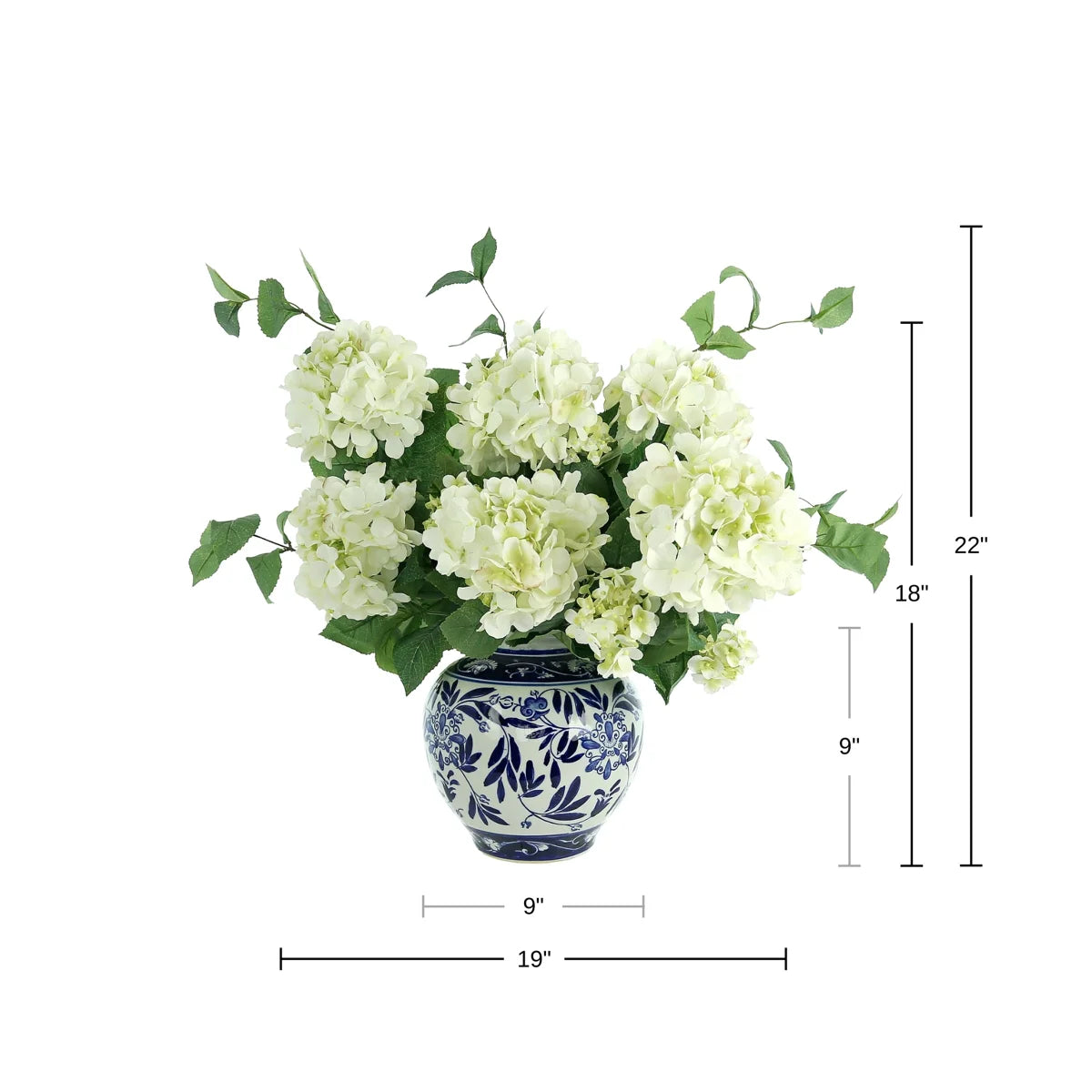 Ferrer Handcrafted Lifelike Hydrangea Ceramic Vase Arrangement