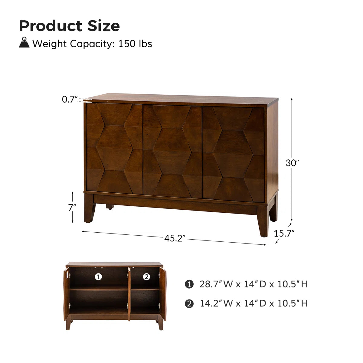 Isabele Modern 45 inch wide Sideboard with solid wood legs
