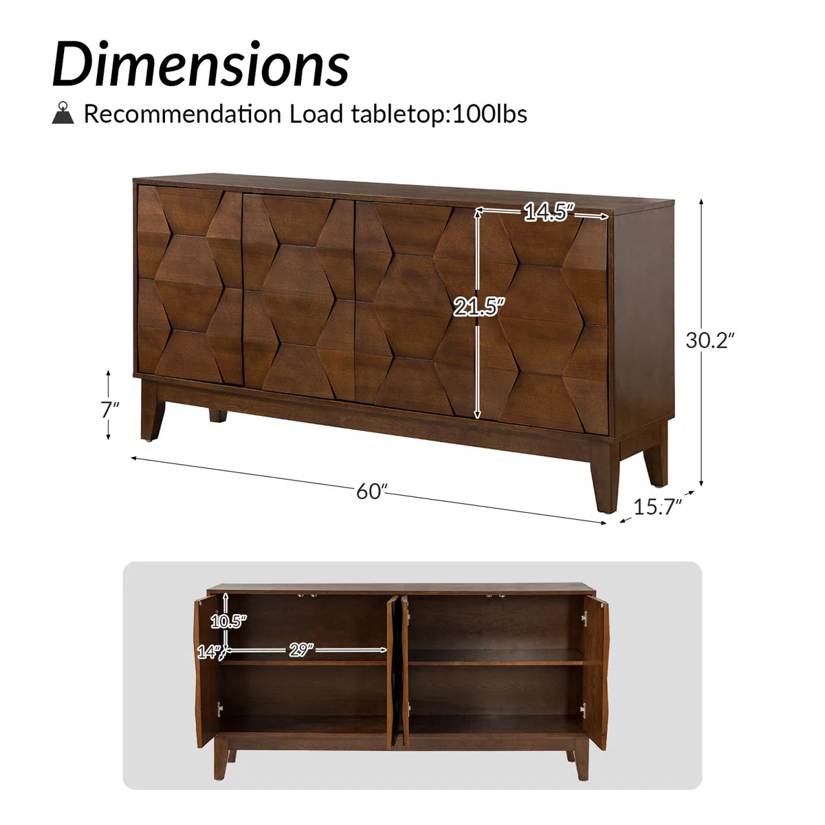 Isabele Modern 60" W Sideboard with Solid Wood Legs