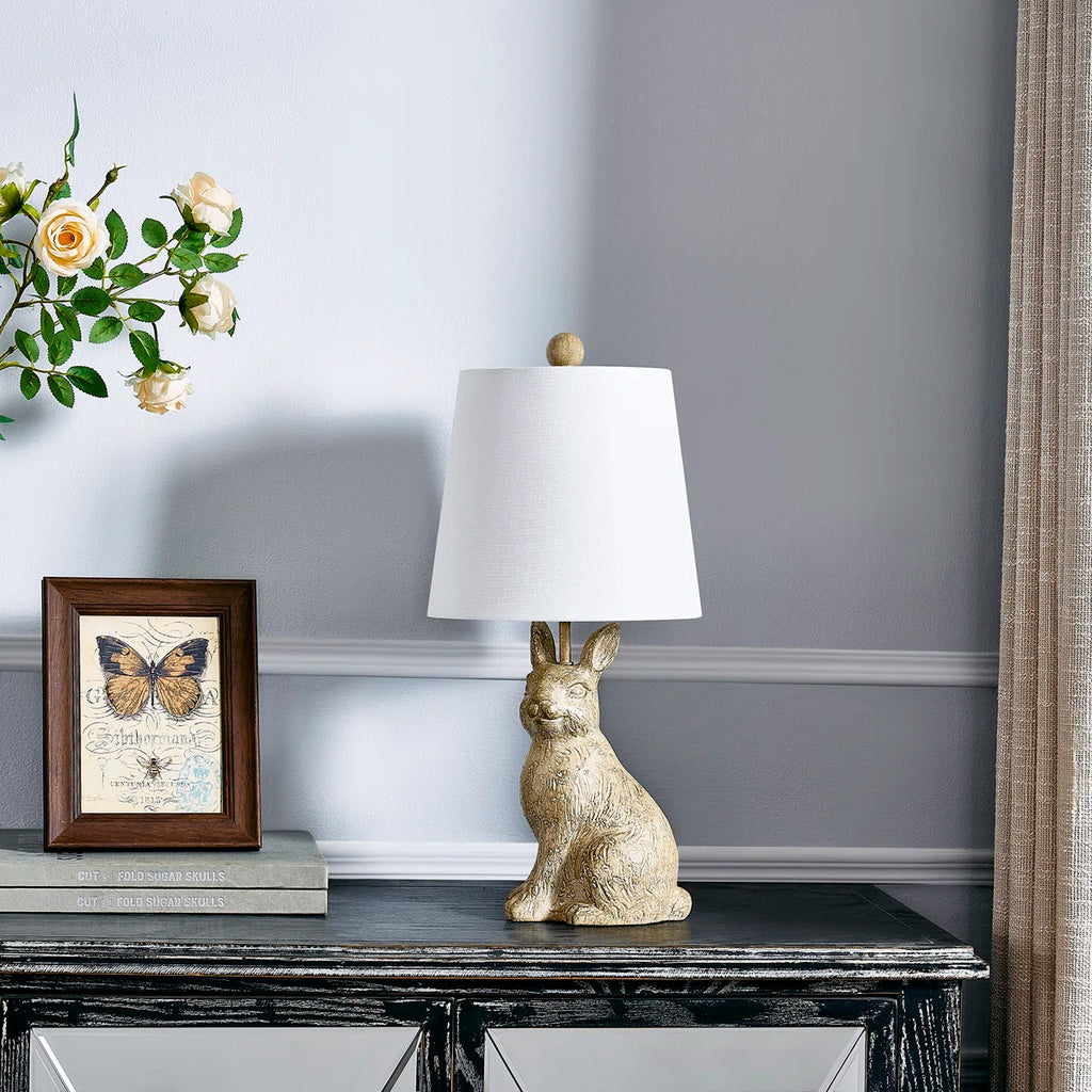 19"H Light Brown Resin Rabbit Table Lamp With Shade